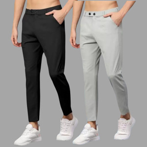 We Perfect Slim Fit Men Black, Grey Trousers