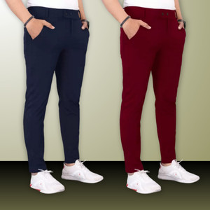 GIBBONTE Slim Fit Men Blue, Maroon Trousers
