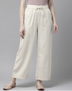 KBZ Regular Fit Women Cream Trousers