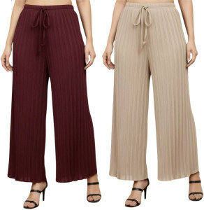 Infinizy Comfort Fit Women Maroon, Beige Trousers