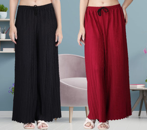 IRHA Regular Fit Women Black, Maroon Trousers