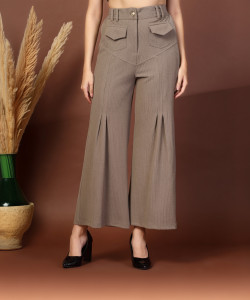 PLUSS Loose Fit Women Brown Trousers