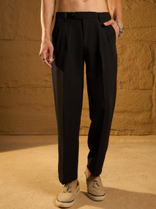 DENNISON Men Loose Fit Black Polyester Trousers - Image 1