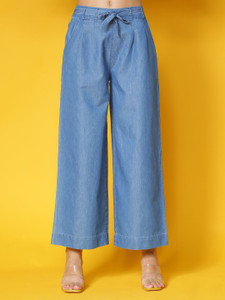 नोवियो Denim Plazzo महिलाओं के लिए नीला फ्लेयरर्ड ट्राउज़र्स