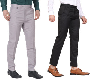 Maleno Regular Fit Men Silver, Black Trousers