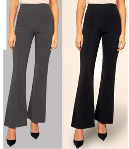 GLADLY Flared Women Grey, Black Trousers