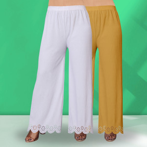 EcoUndies Straight Fit Women Beige, White Trousers