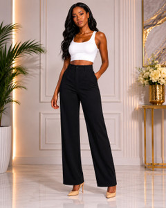 KISURA Regular Fit, Straight Fit Women Black Trousers
