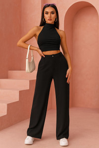 KISURA Straight Fit Women Black Trousers