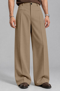Klossy Men Relaxed Cream Polyester Trousers - Image 1