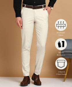 STREETVIBES Regular Fit Men Cream Trousers