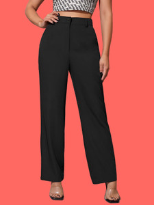 KISURA Straight Fit Women Black Trousers