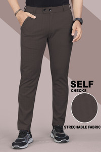 INDICLUB Regular Fit Men Brown Trousers