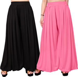 Anti Wrinkle Designer Flared Women Black, Pink Trousers