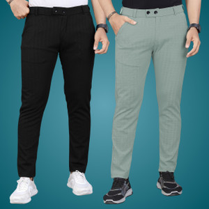 GIBBONTE Regular Fit Men Black, Light Green Trousers