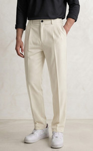 INDICLUB Loose Fit Men Cream Trousers