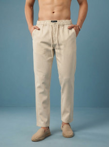 Masher Straight Fit Men Cream Trousers - Image 5