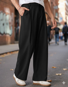 Broadstar Straight Fit Men Black Trousers
