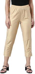 GO COLORS Relaxed Women Gold Trousers