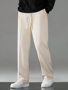 LIBJA Straight Fit Men Cream Trousers - Image 4
