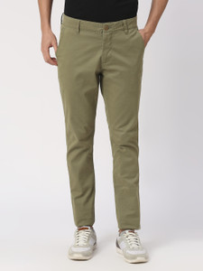 BEING HUMAN Slim Fit Men Dark Green Trousers