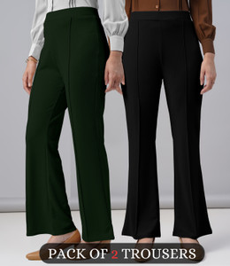 FUBACK Regular Fit Women Black, Dark Green Trousers
