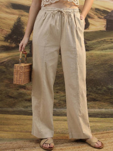 Moda Rapido Flared Women Beige Trousers