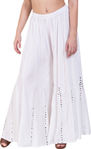 Priyafab Flared Women White Trousers