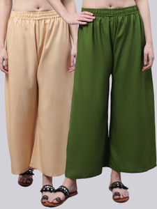 VALLES365 by S.c. Flared Women Beige, Green Trousers