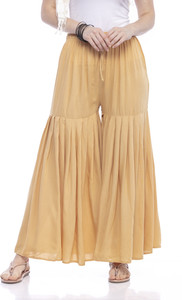 A R SILK Flared Women Gold Trousers