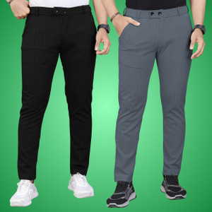 GIBBONTE Regular Fit Men Black, Grey Trousers