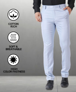 SYLZON Slim Fit Men Light Blue Trousers