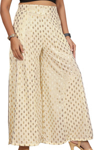 Anti Wrinkle Designer Flared Women Cream Trousers