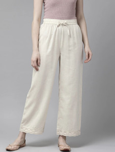 Amira's Regular Fit Women Cream Trousers
