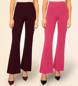 TOLIKE Flared Women Brown, Pink Trousers
