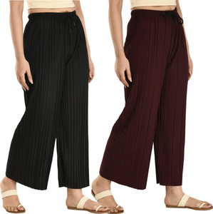 GLADLY Loose Fit Women Black, Maroon Trousers