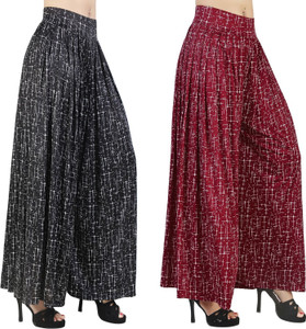 AJARAFASHION Flared Women Black, Maroon Trousers