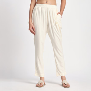 Vivika Slim Fit Women Cream Trousers
