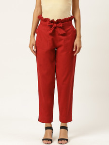 IQRAAR Regular Fit Women Maroon Trousers