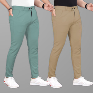 GIBBONTE Slim Fit Men Green, Khaki Trousers