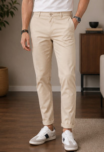 FUBAR Regular Fit Men Cream Trousers