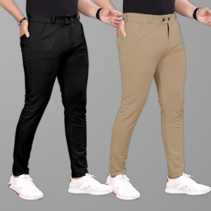 COMBRAIDED Slim Fit Men Black, Khaki Trousers