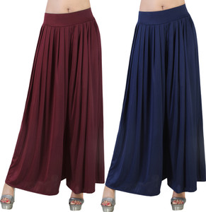 Fashion Bazaar Flared Women Maroon, Dark Blue Trousers