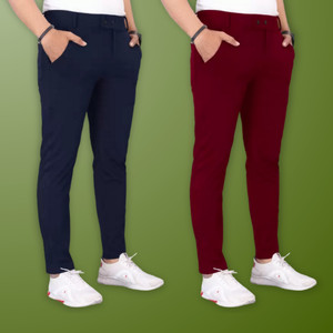 GIBBONTE Slim Fit Men Blue, Maroon Trousers