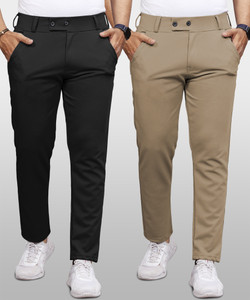 VeBNoR Regular Fit Men Black, Beige Trousers