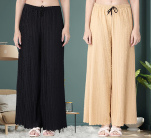 KWSH Regular Fit Women Black, Cream Trousers