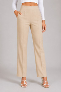 lukra Straight Fit Women Beige Trousers
