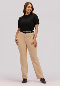 BlissClub AM:PM Air Straight Pants - Cotton - Regular Straight Fit Women Beige Trousers