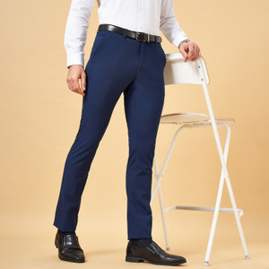 Peregrine by Pantaloons Slim Fit Men Dark Blue Trousers