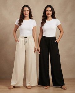 FRESHSTITICHS Flared Women Beige, Black Trousers